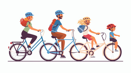 Happy family riding bicycles. Mom dad and child 