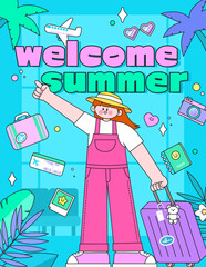 Summer Illustration with a Cute Girl