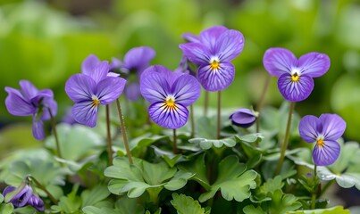 multiple purple Viola tricolor flowers , Generative AI