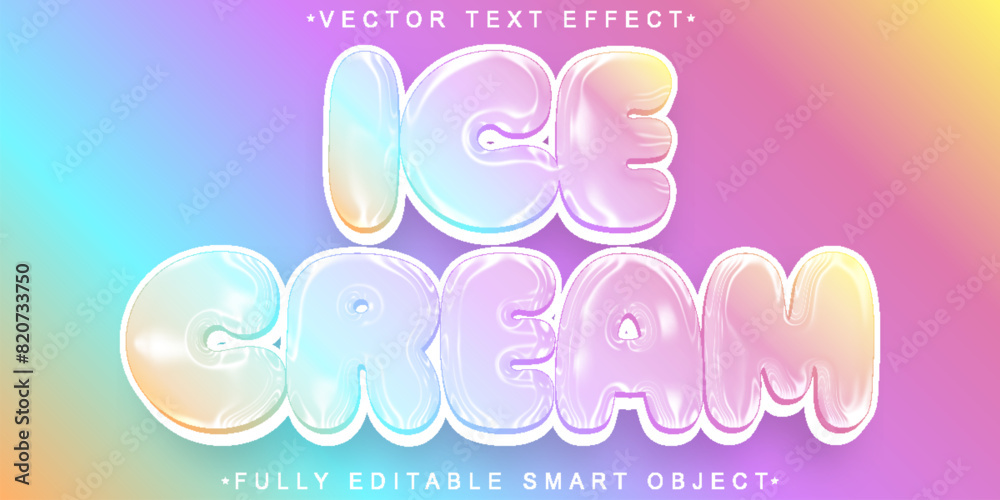 Poster cartoon soft colorful ice cream vector fully editable smart object text effect