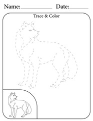 Wolf Printable Activity Page for Kids. Educational Resources for School for Kids. Kids Activity Worksheet. Trace and Color the Shape