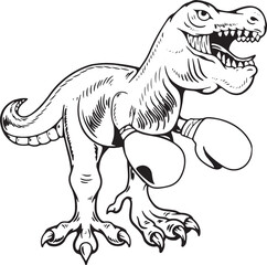dinosaur cartoon playing boxing silhouette 