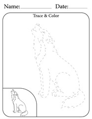 Wolf Printable Activity Page for Kids. Educational Resources for School for Kids. Kids Activity Worksheet. Trace and Color the Shape
