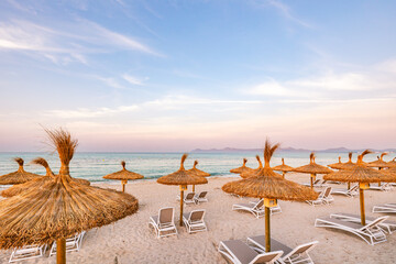 beach chairs and umbrellas on the beach