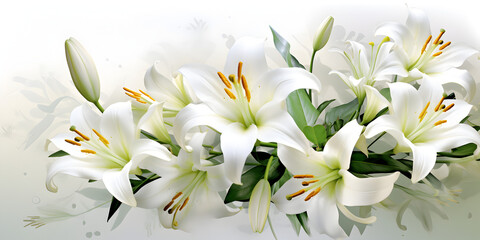 Fototapeta premium Pure Beauty of Easter Lily Bouquet on White Floral Spring Bridal and Beautiful Lily Blossoms