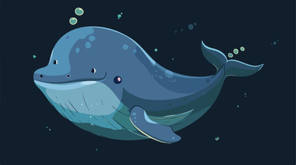 Happy smiling whale isolated on dark background. 