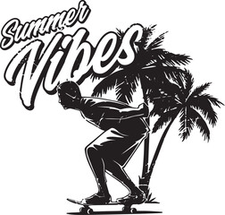 person on the beach skating silhouette vector art illustration