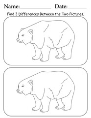 Bear Puzzle. Printable Activity Page for Kids. Educational Resources for School for Kids. Kids Activity Worksheet. Find Differences Between 2 Shapes