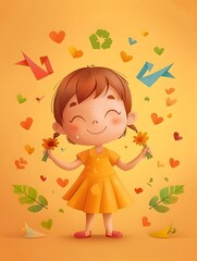 Cheerful Paper Character Promoting Recycling and Eco-Friendly Initiatives