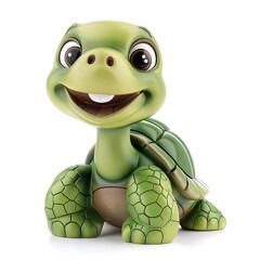 Fototapeta premium Cheerful Recycled Turtle Mascot with Friendly Smile on Clean White Background