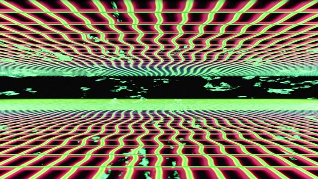 Psychedelic trippy white blue spinning yellow dizzy lines on black backdrop