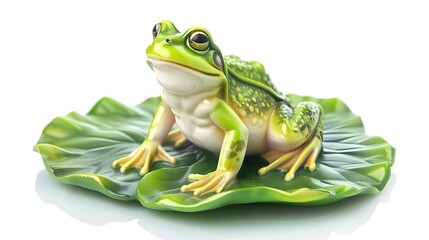 Obraz premium Cute Green Frog Hopping on Recycled Plastic Lily Pads in Natural Setting
