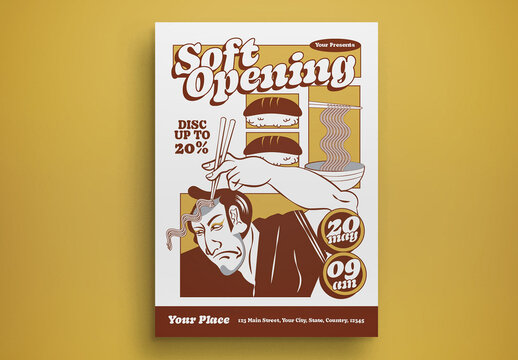 Brown Vintage Japanese Food Soft Opening Flyer Layout