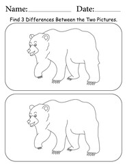 Bear Puzzle. Printable Activity Page for Kids. Educational Resources for School for Kids. Kids Activity Worksheet. Find Differences Between 2 Shapes