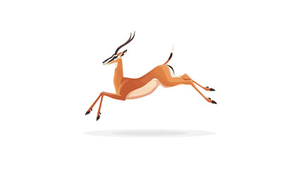 Illustration of a graceful gazelle in mid-leap across a grassy plain, captured against a white background.