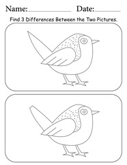 Birds Printable Activity Page for Kids. Educational Resources for School for Kids. Kids Activity Worksheet. Find Differences Between 2 Shapes