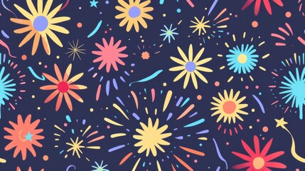 Bright cartoon rainbows and smiling clouds pattern