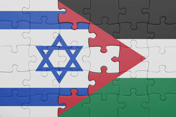 puzzle with the colourful national flag of israel and flag of jordan .