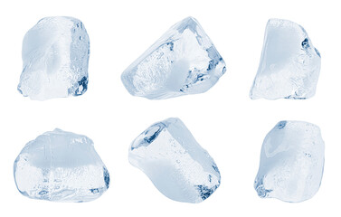 Crystal clear pieces of ice isolated on white, set