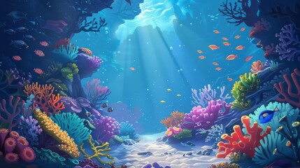 Fototapeta na wymiar Cartoon underwater adventure with divers and fish