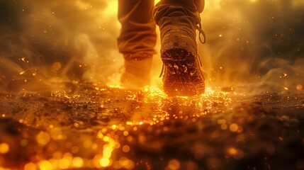 human footprints glow gold