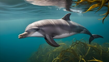 A Dolphin Swimming Gracefully Through A Kelp Fores Upscaled