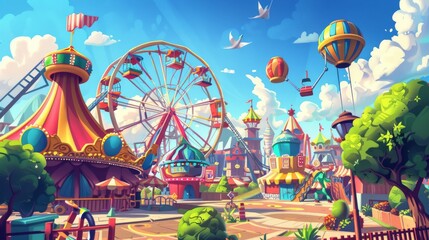 Fun cartoon city with parks and playgrounds