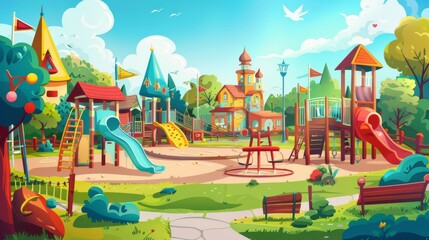 Fun cartoon city with parks and playgrounds