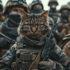 military cat with a weapon in his hands