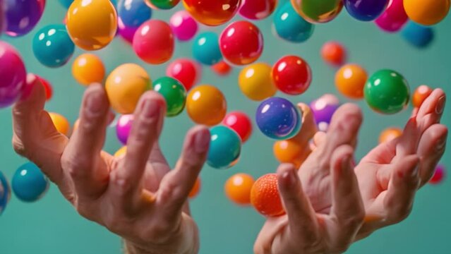 A hands juggling several colored balls, symbolizing multi-tasking in business management.