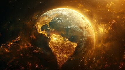 golden earth in space