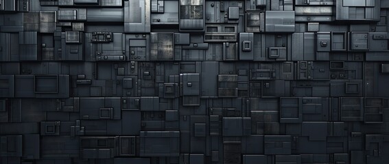 Futuristic Dark Geometric Structure with Lights.