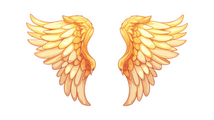 An illustration of a pair of golden angel wings is depicted against a white background. 