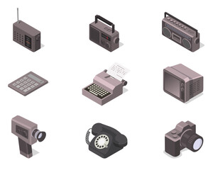 isometric retro old fashioned appliances
