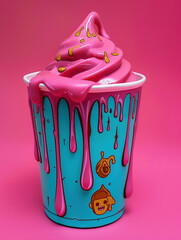 Milkshake Smoothie  psychedelic digital art, cartoon illustration design candy theme, neon blue pink orange purple green palette