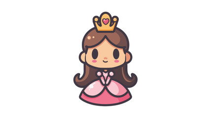 A cute cartoon princess with long brown hair, wearing a pink dress and a golden crown with a heart.