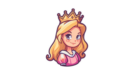 A charming cartoon princess with long blonde hair and a golden crown, dressed in a pink gown with a white collar.