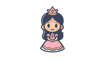 A cute cartoon princess with long dark hair and a pink dress, adorned with a crown.