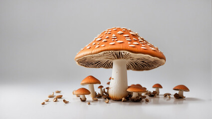 red and white spotted mushroom on white background