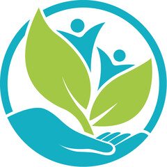 Leaf hand with man logo design