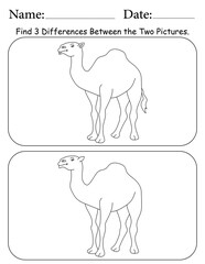 Camel Puzzle. Printable Activity Page for Kids. Educational Resources for School for Kids. Kids Activity Worksheet. Find Differences Between 2 Shapes