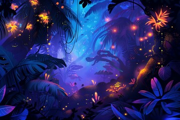 Fototapeta premium Glowing Jungle Nightscape background