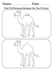 Camel Puzzle. Printable Activity Page for Kids. Educational Resources for School for Kids. Kids Activity Worksheet. Find Differences Between 2 Shapes