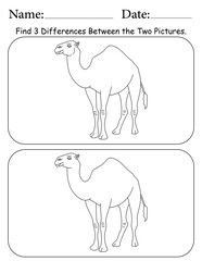 Camel Puzzle. Printable Activity Page for Kids. Educational Resources for School for Kids. Kids Activity Worksheet. Find Differences Between 2 Shapes