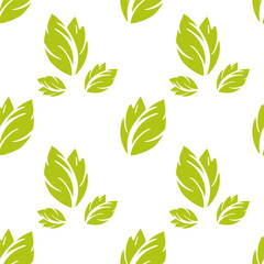 Eco pattern green plants, leaves, fresh herbs. Seamless pattern. Repeat printing on eco-friendly packaging, natural wrapping paper. Vector illustration
