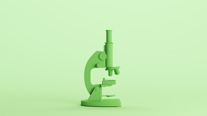 Green microscope science laboratory lab equipment research soft tones mint background side view 3d illustration render digital rendering