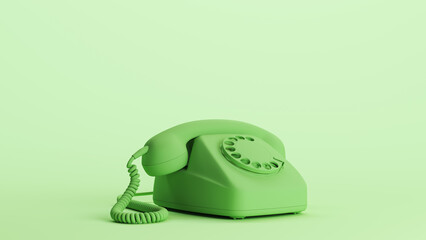 Green telephone phone vintage handset receiver communication soft tones mint background 3d illustration render digital rendering