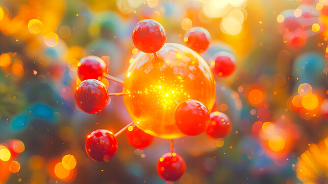Vibrant illustration of a molecule structure with bokeh light effects