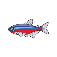Red neon tetra fish illustration