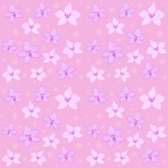 Pink orchid flower seamless pattern. Ditsy floral print botanical background. Good for fabric, fashion design, summer spring dress, kimono, pajama, clothing, textile, wallpaper, wrapping paper.